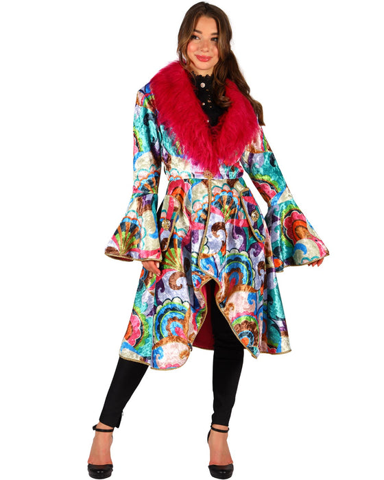 Karneval Jacke für Damen mit Fellbesatz und Blumenmuster | Pink Bunt