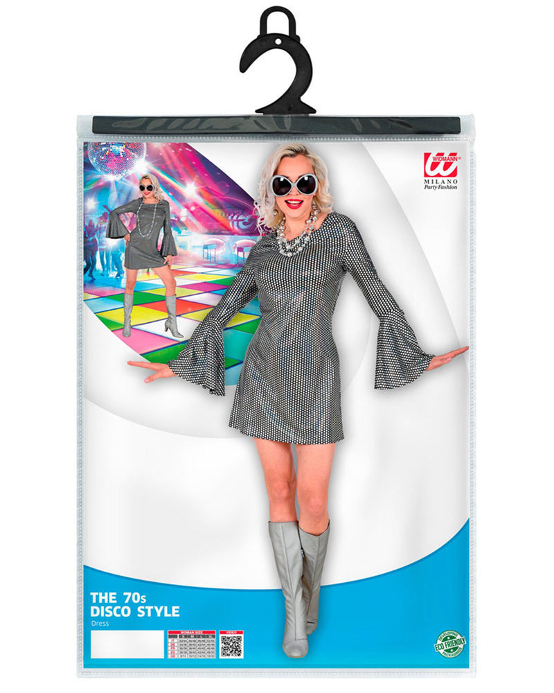 70er Jahre Disco Kostüm für Damen | Schwarz Silber