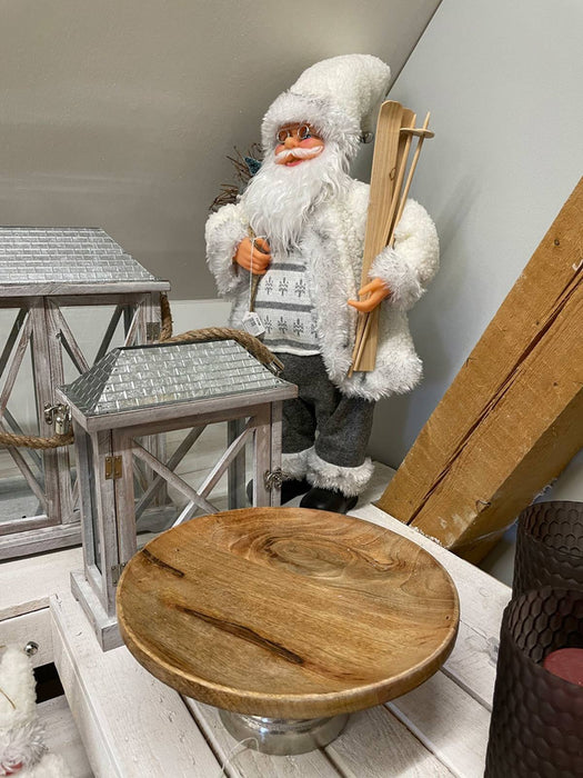 Riffelmacher Dekoteller mit Metallfuß 70349 - Schale aus Mangoholz - Natur Silber 30x13cm