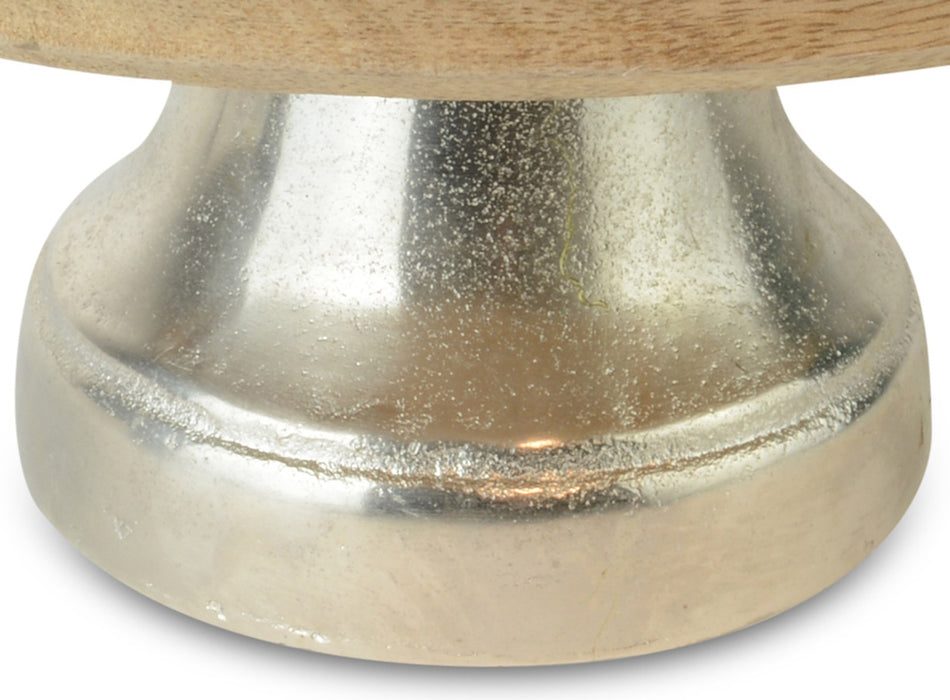 Riffelmacher Dekoteller mit Metallfuß 70349 - Schale aus Mangoholz - Natur Silber 30x13cm