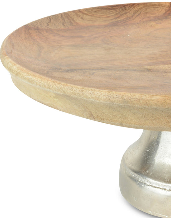 Riffelmacher Dekoteller mit Metallfuß 70349 - Schale aus Mangoholz - Natur Silber 30x13cm