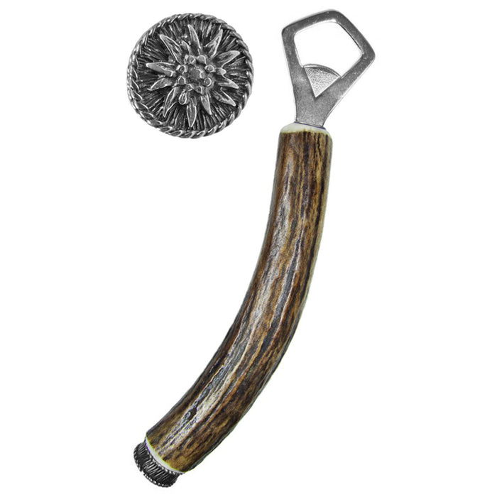 Funk Hirschhorn Flaschenöffner mit Zierkappe | Edelweiß