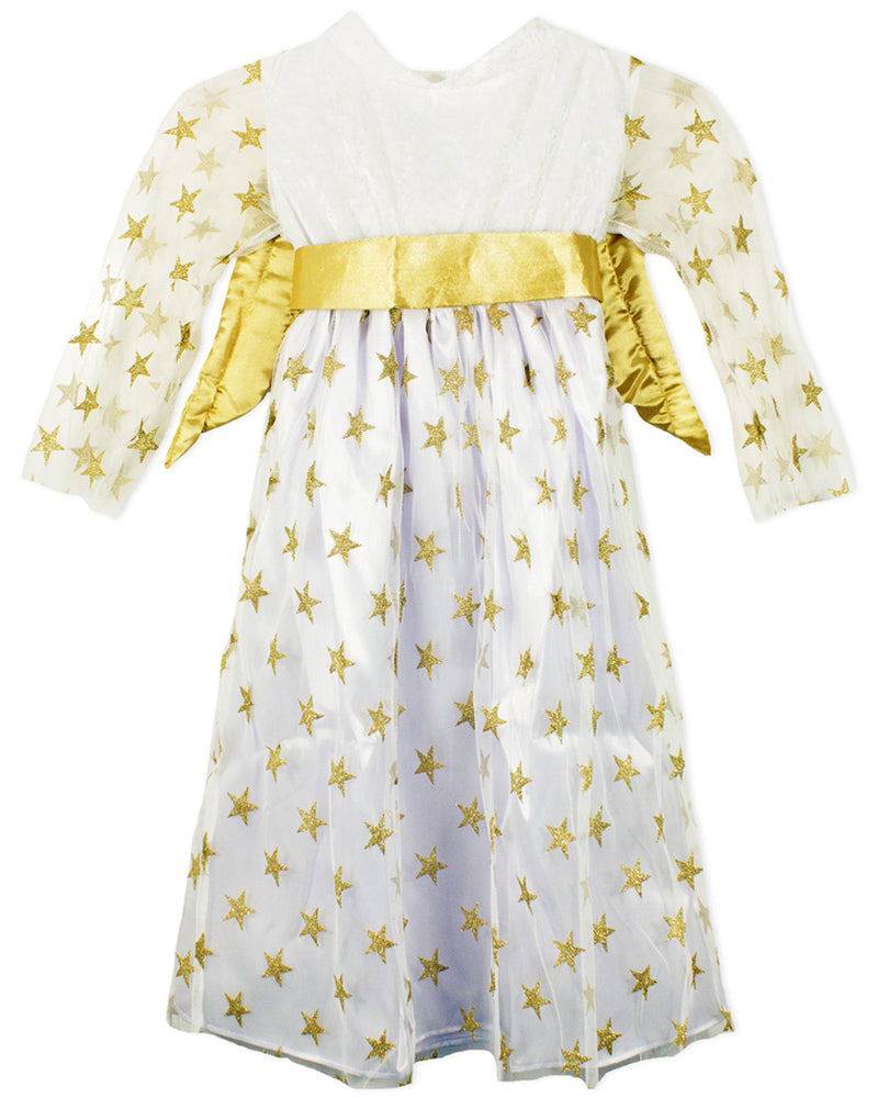 Kinder Engelskostüm "Sternen Engel" mit Flügeln - Samtkleid Weiß Gold