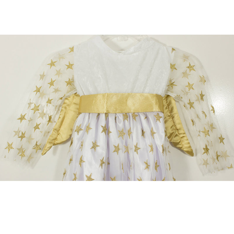 Kinder Engelskostüm "Sternen Engel" mit Flügeln - Samtkleid Weiß Gold