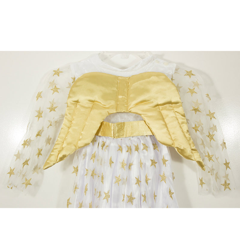 Kinder Engelskostüm "Sternen Engel" mit Flügeln - Samtkleid Weiß Gold