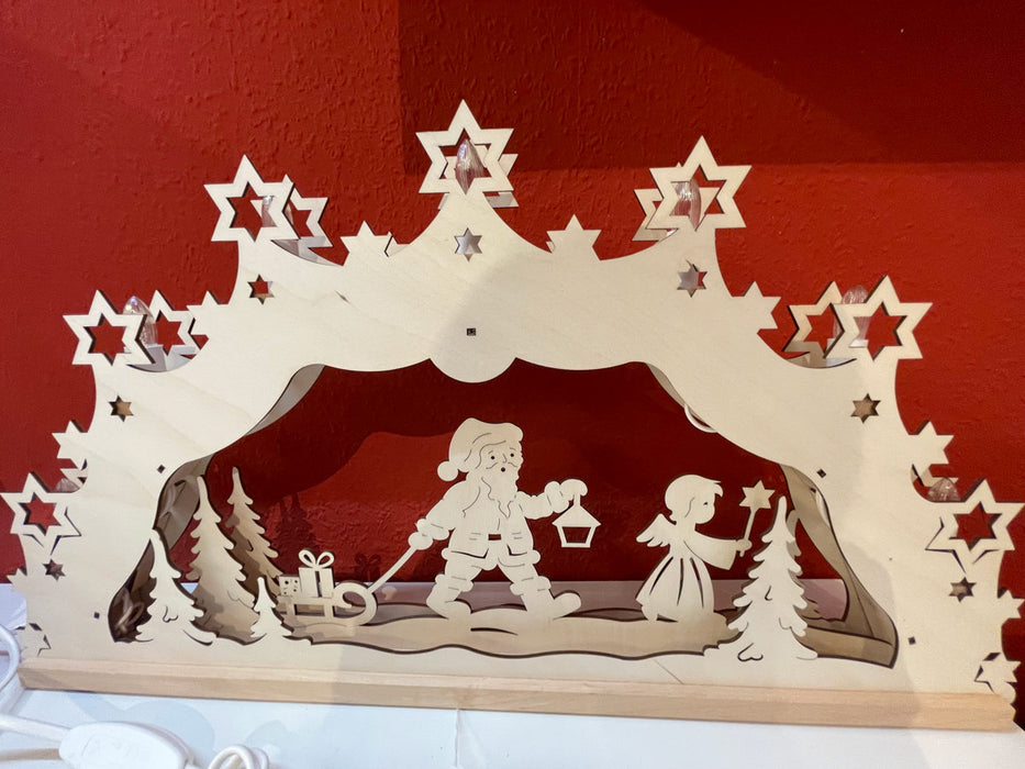 Original Erzgebirge Lichterbogen "Weihnachtsmann mit Engel" 55 cm | 13001