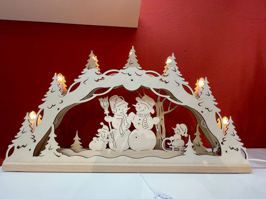 Original Erzgebirge Holz Lichterbogen "Schneemannfamilie" 55 cm | 13000 - Schwibbogen