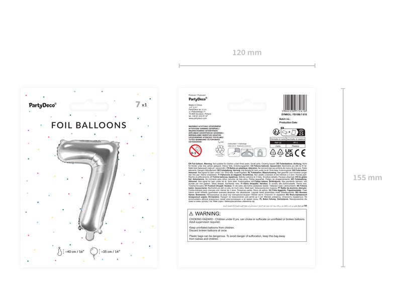 ABCBallonzahl ca. 35cm #7 Silber