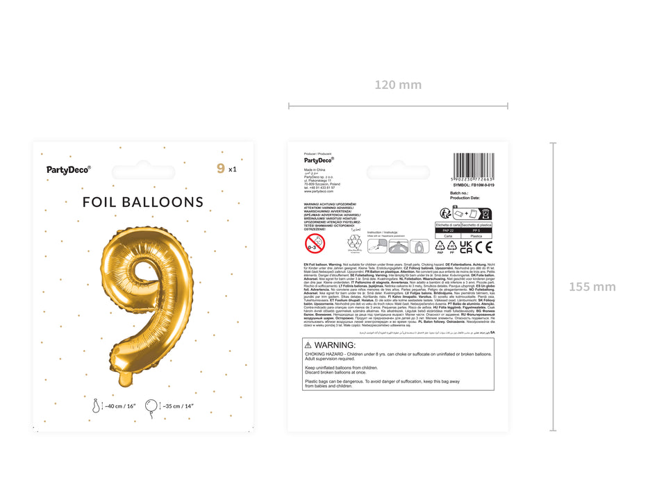 ABCBallonzahl ca. 35cm #9 Gold