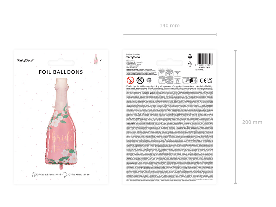 Folienballon Bottle "Bride to Be" | 49,5 x 108,5 cm