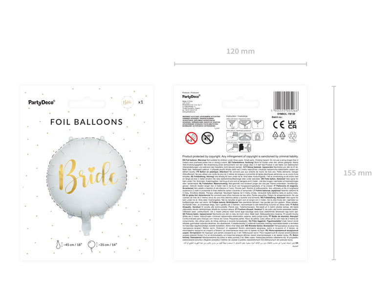18"/Ø45cm Folienballon "Bride" Hochzeit | Weiß