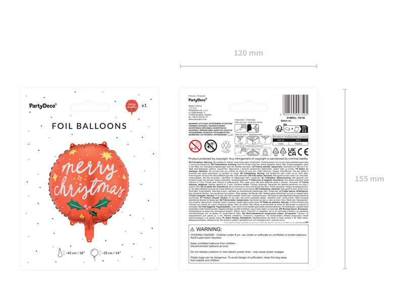 18"/Ø45cm Folienballon "Merry Christmas"
