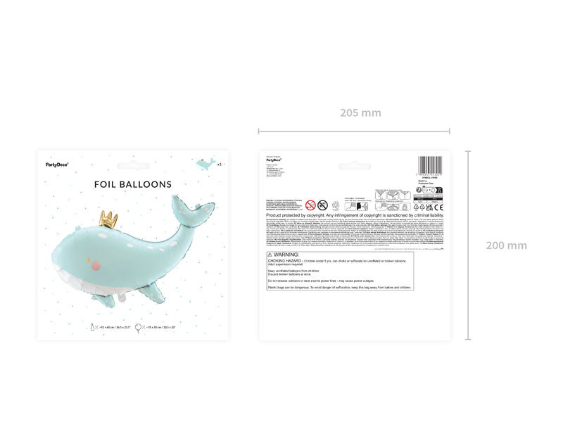 Shape Folienballon "Wal mit Krone" Blau | 93 x 60 cm