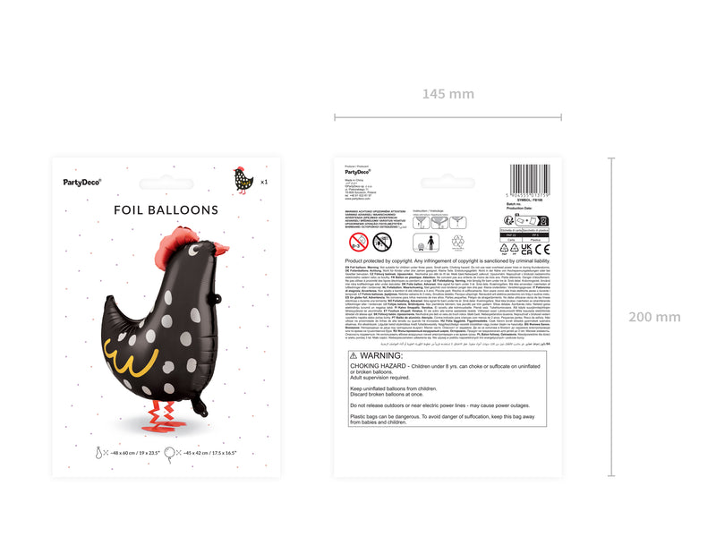 Airwalker Folienballon "Huhn" 48x60cm | Schwarz