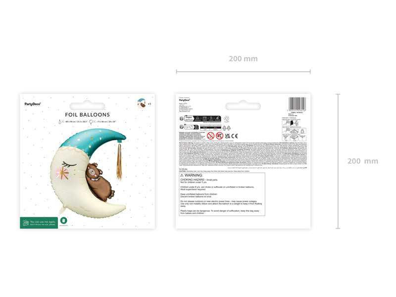 Shape Folienballon "Teddybär auf dem Mond" Blau | 80 x 98cm