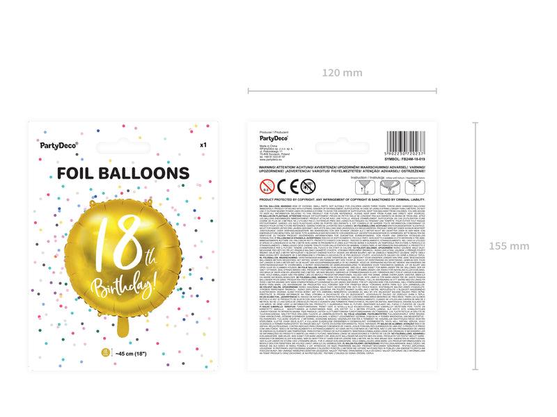 18"/Ø46cm Folienballon "18th Birthday" | Gold