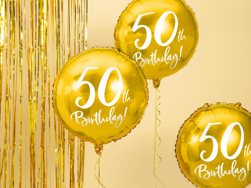 18"/Ø45cm Folienballon "50th Birthday" | Gold