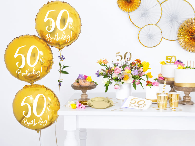 18"/Ø45cm Folienballon "50th Birthday" | Gold