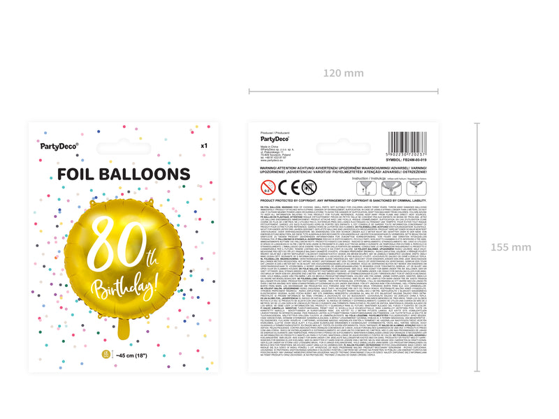 18"/Ø45cm Folienballon "80th Birthday" | Gold