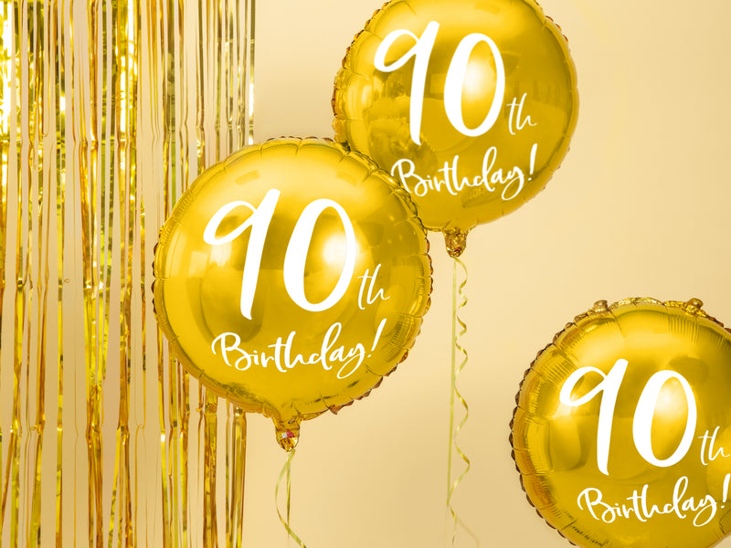 18"/Ø45cm Folienballon "90th Birthday" | Gold