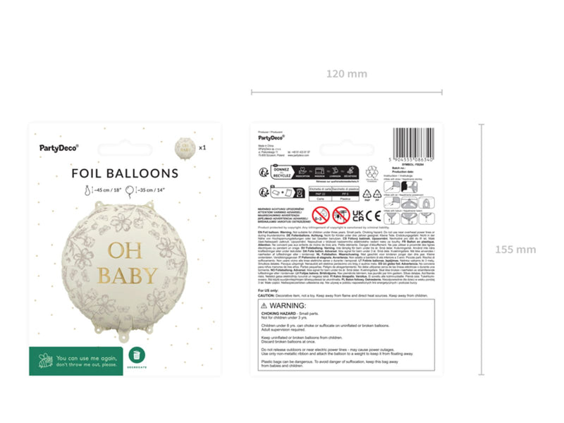 18" Folienballon"OH BABY" Blumen | Ø43cm