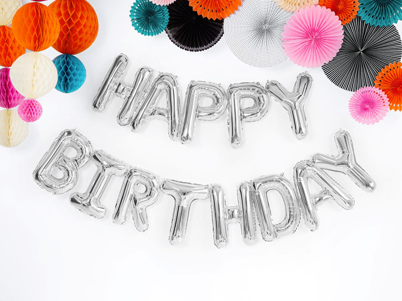 Ballongirlande "HAPPY BIRTHDAY" 340x35cm | Silber
