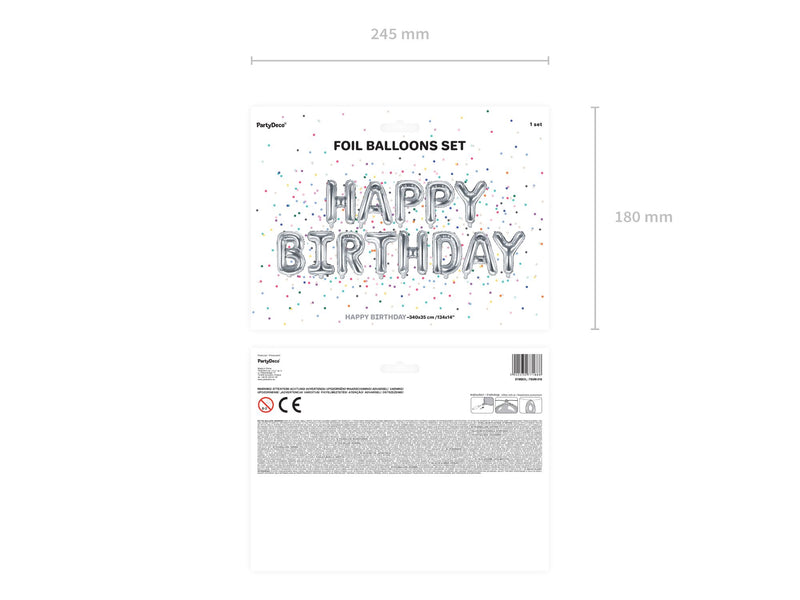 Ballongirlande "HAPPY BIRTHDAY" 340x35cm | Silber