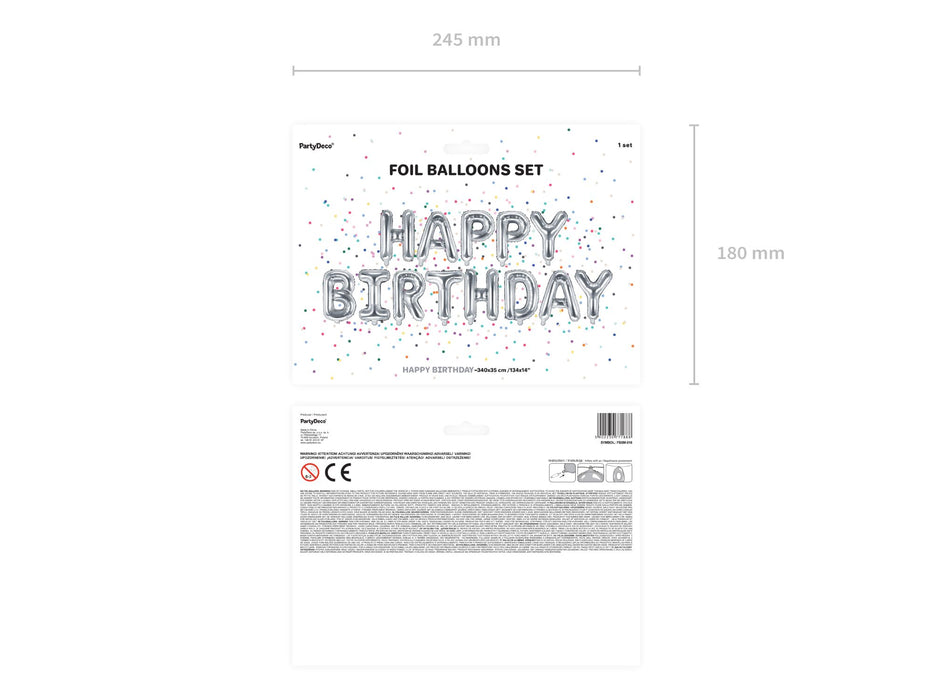 Ballongirlande "HAPPY BIRTHDAY" 340x35cm | Silber