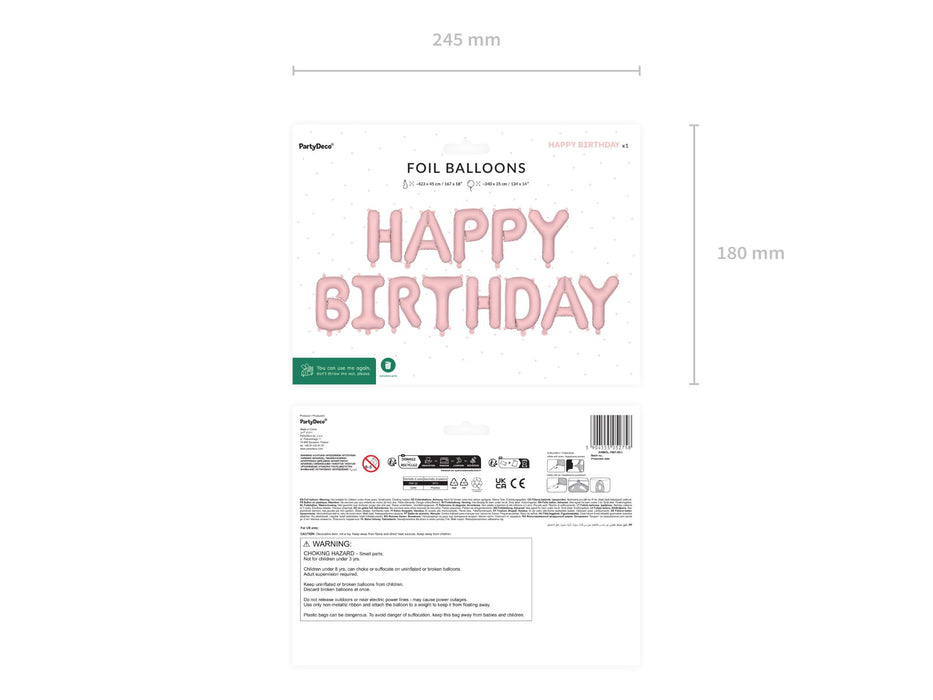 Ballongirlande "HAPPY BIRTHDAY" 340x35cm | Rosa