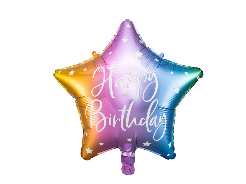 18"/Ø45cm Stern Folienballon "Happy Birthday" | Bunt