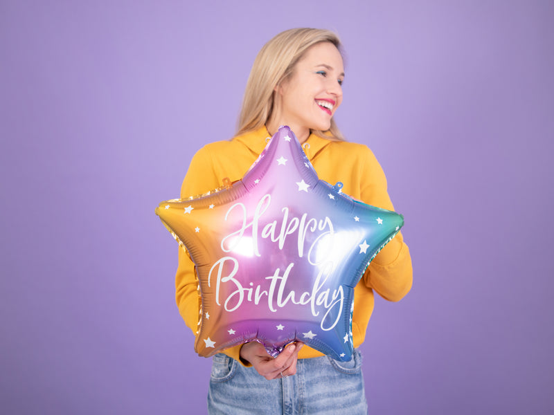 18"/Ø45cm Stern Folienballon "Happy Birthday" | Bunt