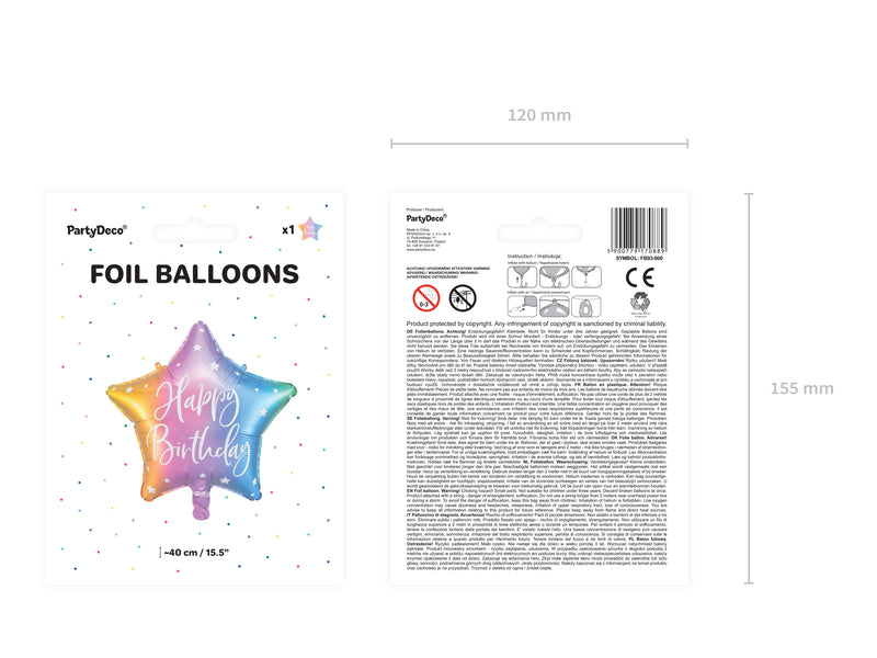 18"/Ø45cm Stern Folienballon "Happy Birthday" | Bunt
