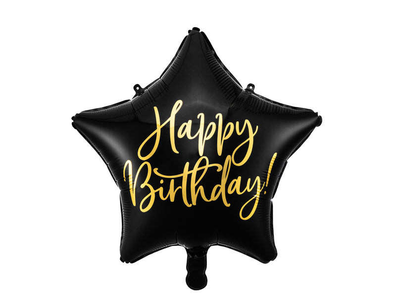 18"/Ø45cm Stern Folienballon "Happy Birthday" | Schwarz