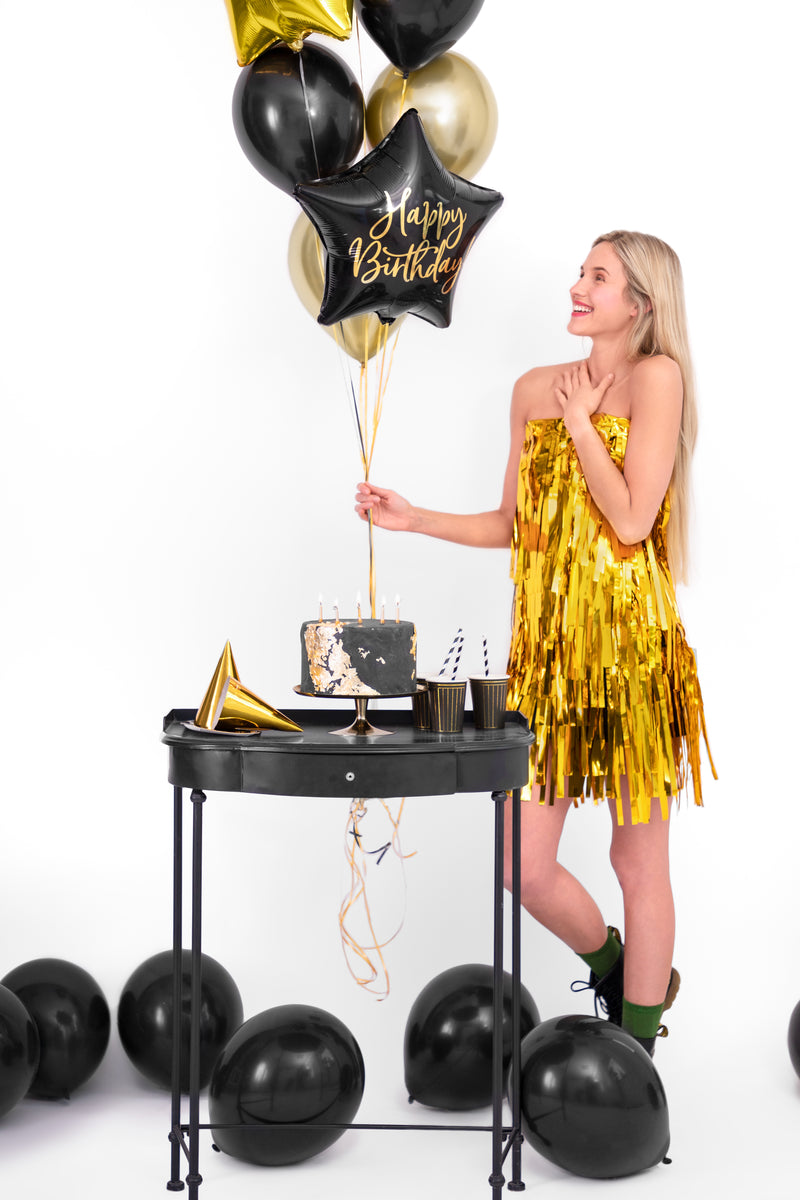 18"/Ø45cm Stern Folienballon "Happy Birthday" | Schwarz