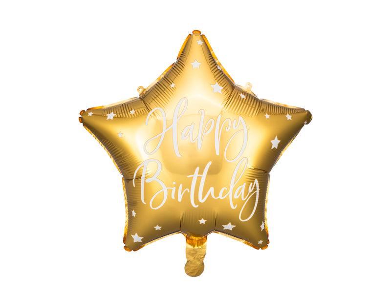 18"/Ø45cm Stern Folienballon "Happy Birthday" | Gold