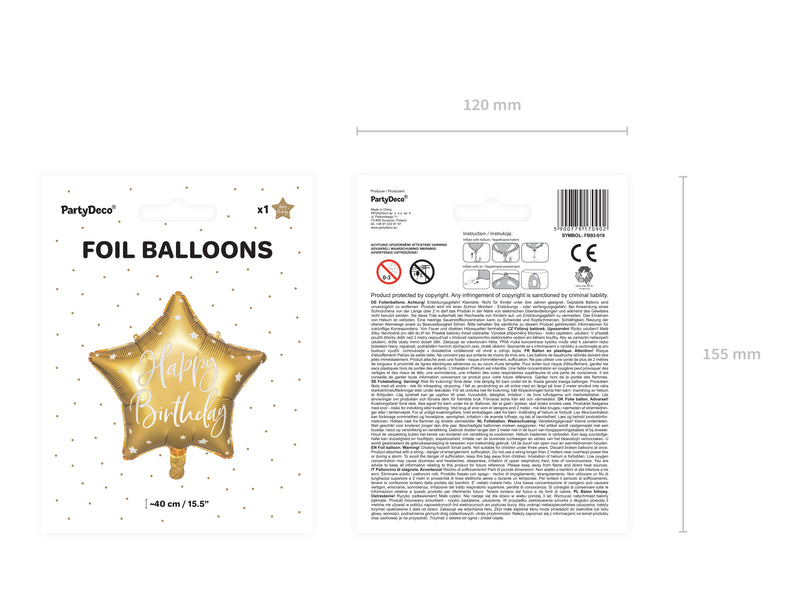 18"/Ø45cm Stern Folienballon "Happy Birthday" | Gold