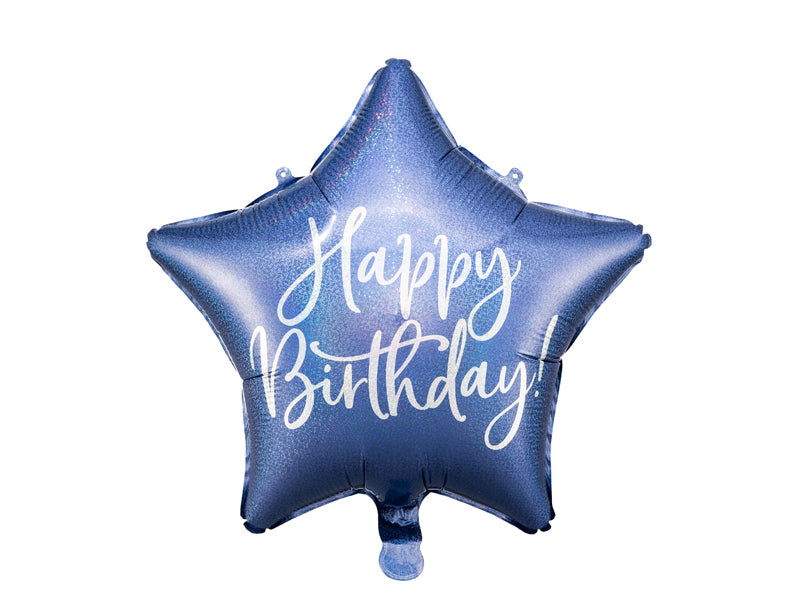 18"/Ø45cm Stern Folienballon "Happy Birthday" | Blau