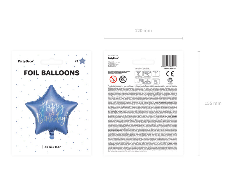 18"/Ø45cm Stern Folienballon "Happy Birthday" | Blau