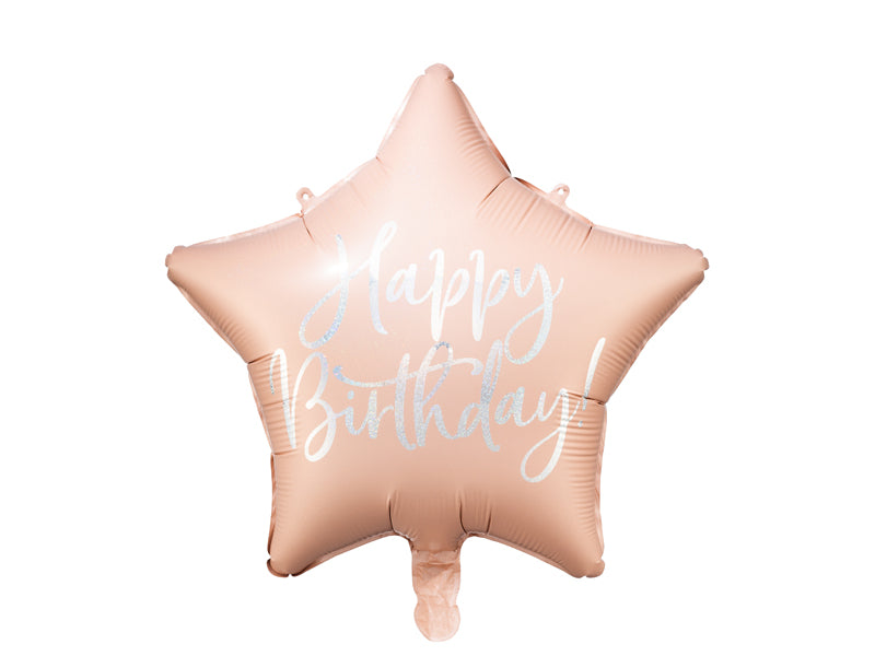 18"/Ø45cm Stern Folienballon "Happy Birthday" | Rosa