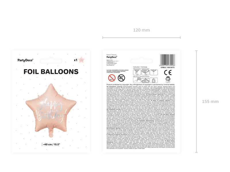 18"/Ø45cm Stern Folienballon "Happy Birthday" | Rosa