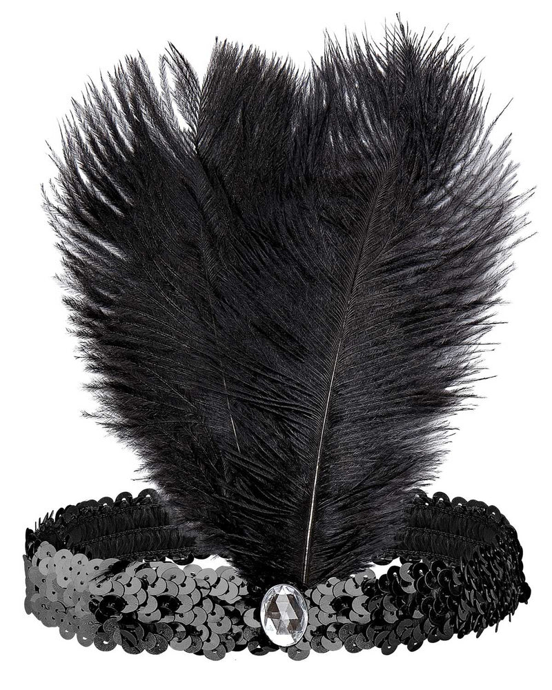 20er Jahre Charleston Pailletten Stirnband mit Federn - 414023 | Schwarz