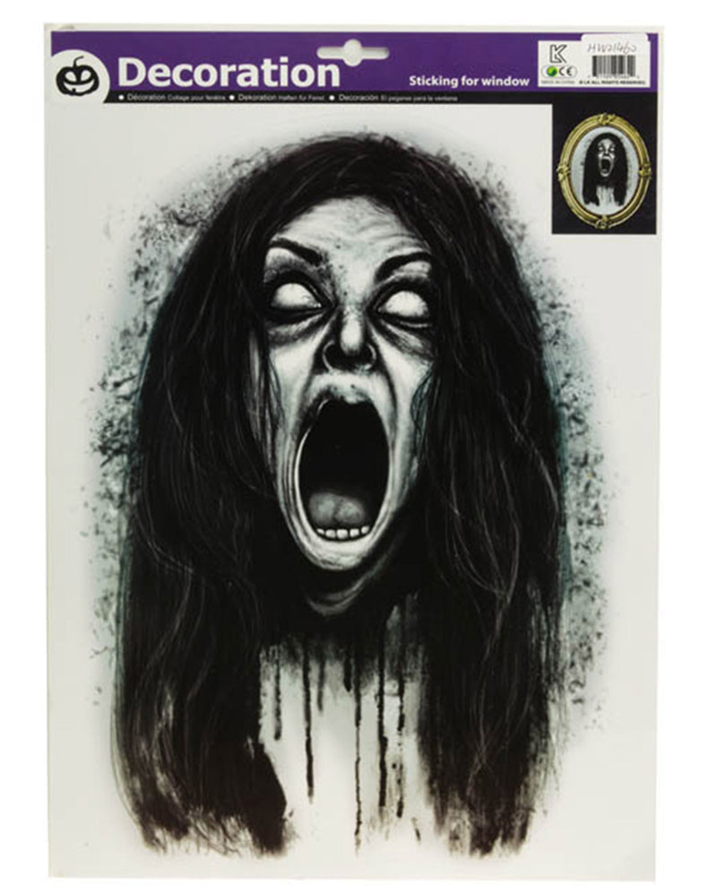 Halloween Fensterbild "Schreiende Geisterfrau" - 29 x 40 cm | Schwarz Weiß - Fensterdekoration
