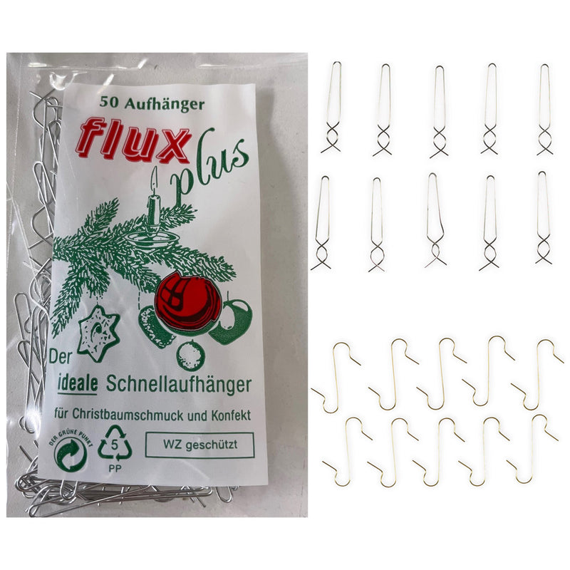 Flux Plus Christbaumschmuck Kugelaufhänger Schnellaufhänger | 50 Stück - Gold Silber