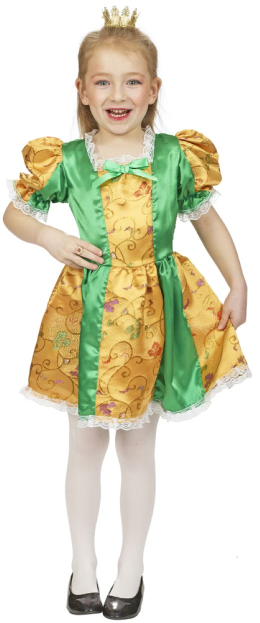 Froschkönigin Märchenkostüm für Mädchen - Gold Grün | Prinzessin Kinderkostüm