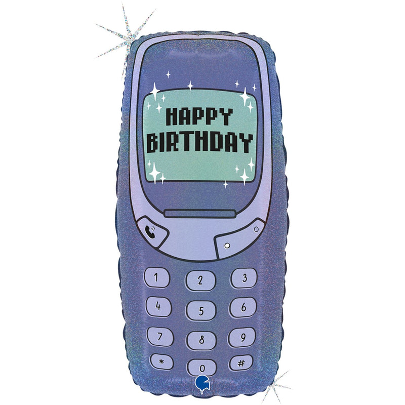 Shape Folienballon Telefon "Happy Birthday" Holografisch | 58 cm