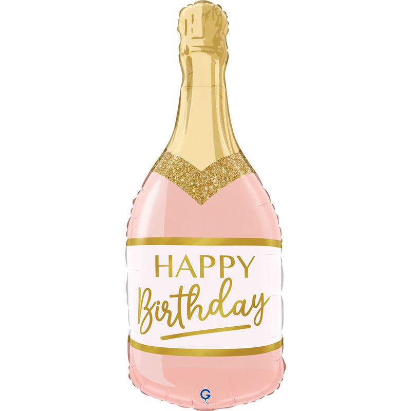 32" Shape Folienballon "Happy Birthday" Flasche Rosa | 81 cm
