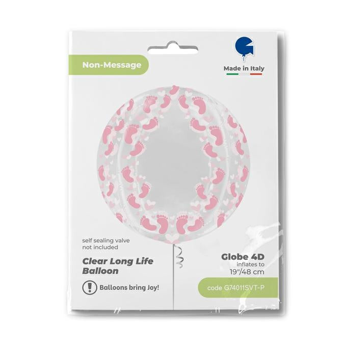 4D Globe Folienballon Baby Girl Pink Füße | 48cm