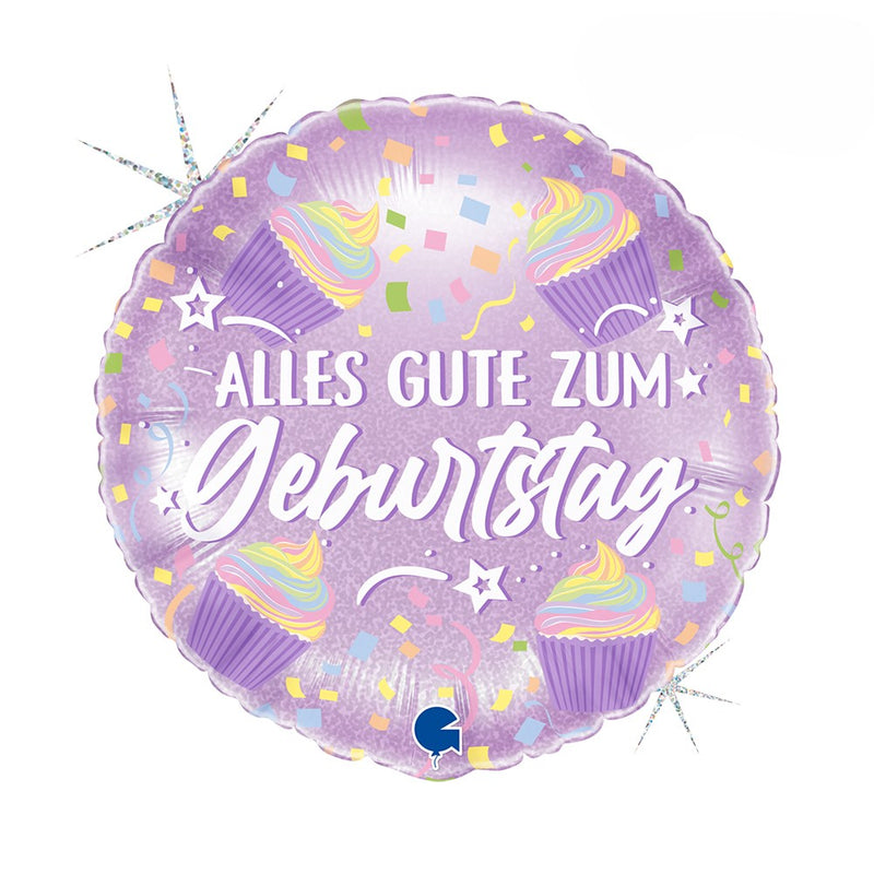 18"/Ø46cm Folienballon "Alles Gute zum Geburtstag" Glitter Cupcakes