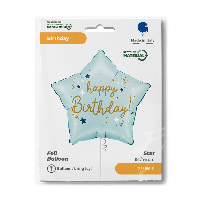 18"/Ø46cm Folienballon Stern "Happy Birthday" Blau