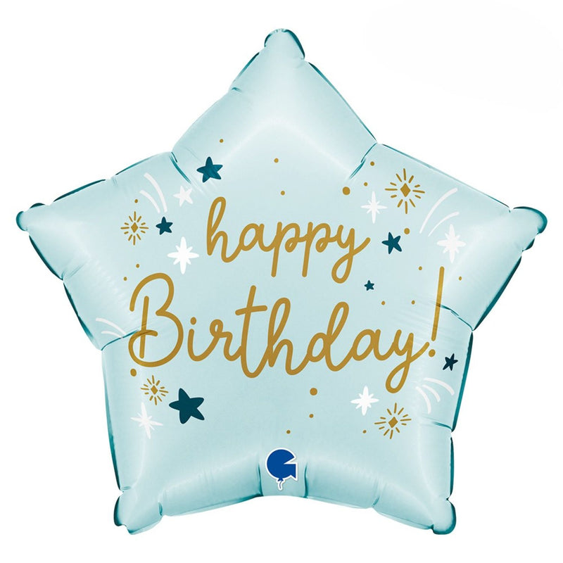 18"/Ø46cm Folienballon Stern "Happy Birthday" Blau